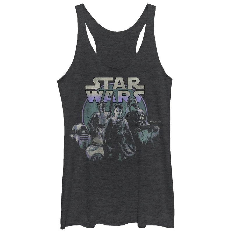 Women's Star Wars The Force Awakens Rey and Droids Racerback Tank Top activewear tank top
