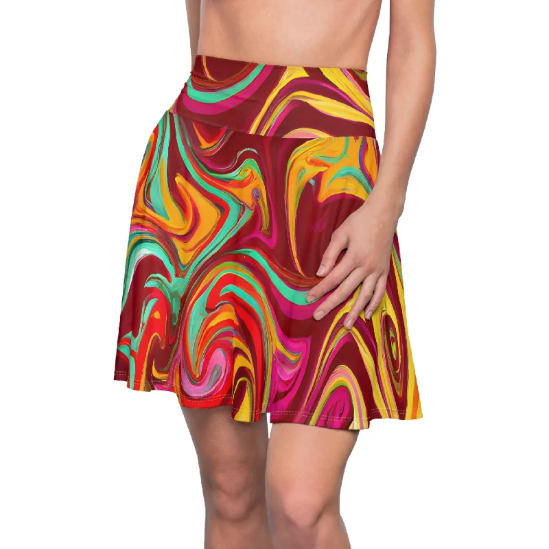 Women's Tropical Hawaiian Breezy Skater Skirt silk skirt sleek