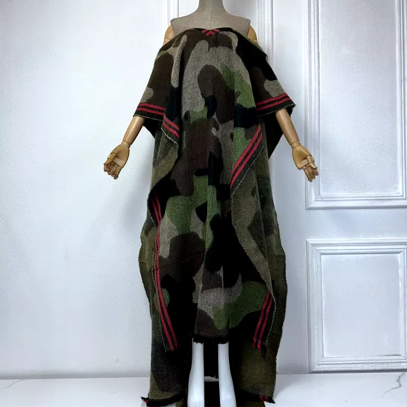 Camo Chic Wool Kaftan Dress Shift Classic Vintage