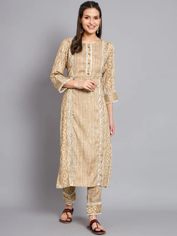 Women's Printed Yellow Kurta With Trouser - Mesmora Fashion Trousers Review Highly