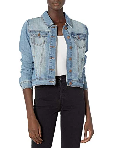 JOUJOU Women's Lightweight Denim Jacket, Stylish & Trendy Coat, Medium Wash, M Wool Jacket Cashmere Jacket Tweed Jacket