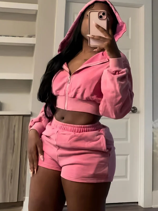 Autumn and Winter Zipper Hooded Long-sleeved Shorts Sweater Suit + Turtle Neck Boat Neck Asymmetrical Neck Autumn and Winter Zipper Hooded Long-sleeved Shorts Sweater Suit + Turtle Neck Boat Neck Asymmetrical Neck