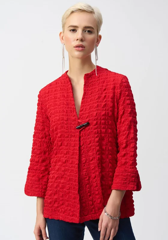 Joseph Ribkoff Bubble Jacquard Trapeze Jacket, Red Embroidered Jacket Appliqued Jacket Beaded Jacket