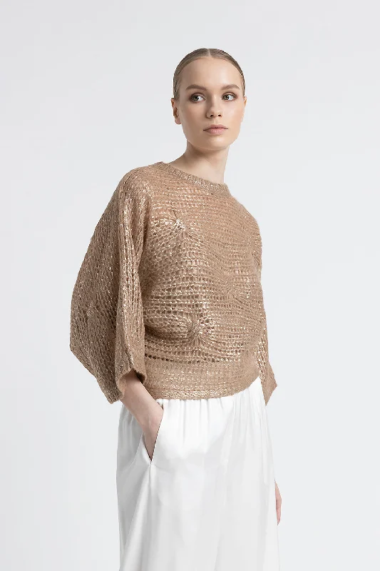 Alpaca mesh knit relaxed fit sweater Handmade Hand-knitted Hand-woven