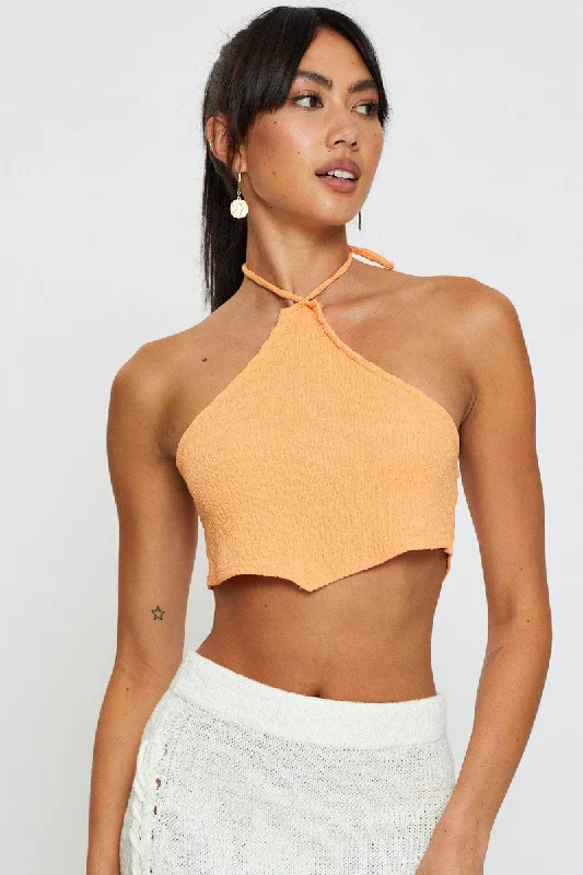 Orange Scarf Crop Top Halter Neck Wool Fabric Cashmere Fabric Tweed Fabric