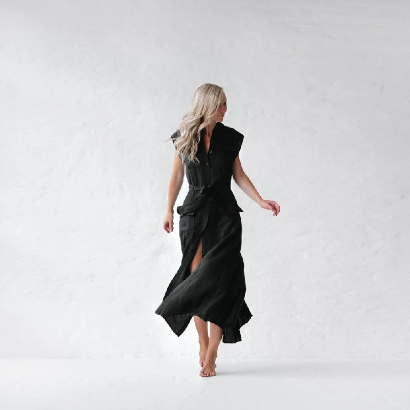 Linen dress kiodo black by Seaside Tones Tunics Running lightweight