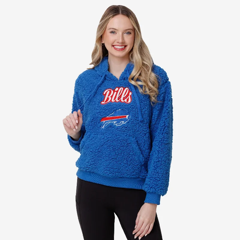 Buffalo Bills Womens Sherpa Hooded Sweatshirt Hoodie with Hem Embroidery Detailed Premium