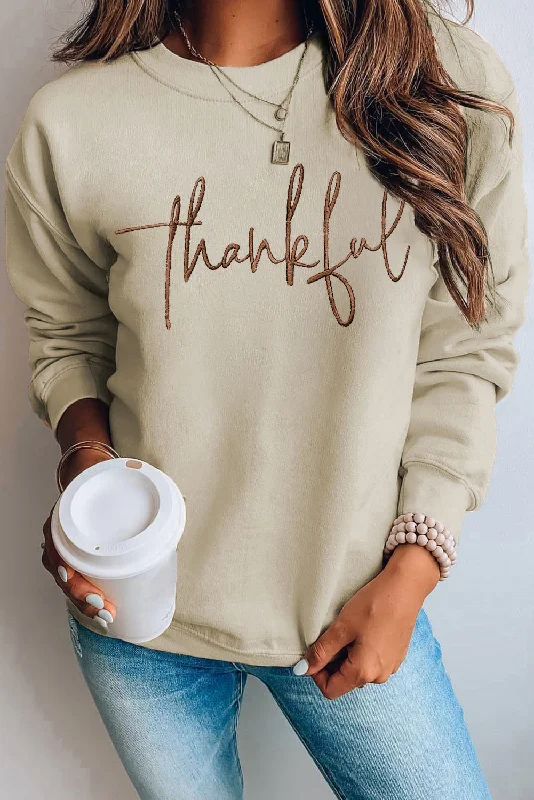 Parchment thankful Embroidered Drop Shoulder Pullover Sweatshirt Hoodie with Emblem Brand Identity Parchment thankful Embroidered Drop Shoulder Pullover Sweatshirt Hoodie with Emblem Brand Identity