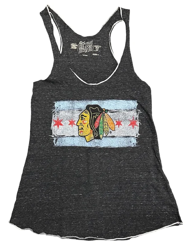 Women's Chicago Blackhawks Chicago Flag Heather Black Edge Tank Top soft tank top