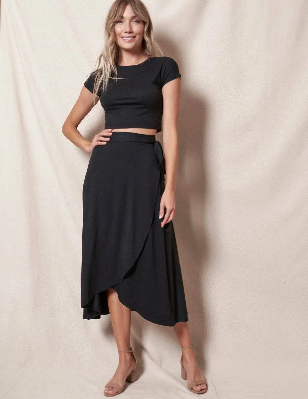 Bamboo / Organic Cotton Wrap Skirt - Black cashmere skirt rich