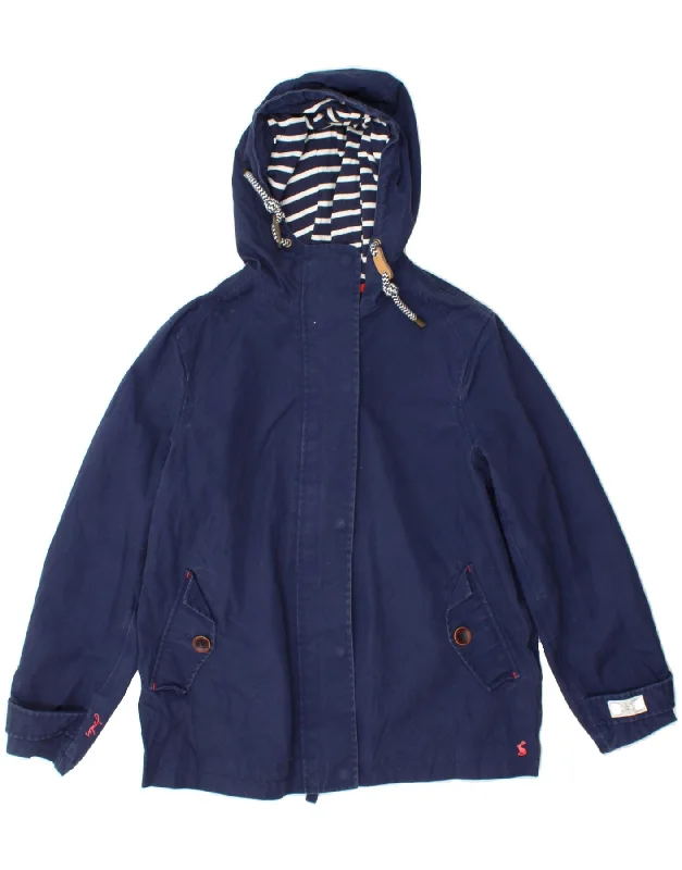 JOULES Womens Hooded Rain Jacket UK 12 Medium Navy Blue Cotton Rayon Fabric Velvet Fabric Corduroy Fabric