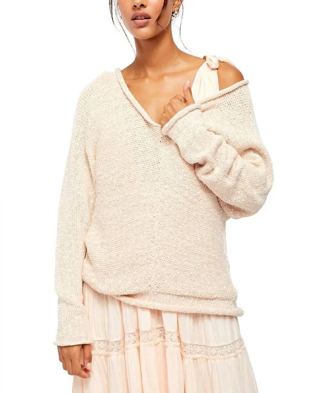 Chamoix Bright Lights V-Neck Sweater In Beige Chenille Fabric Brocade Fabric Lace Fabric