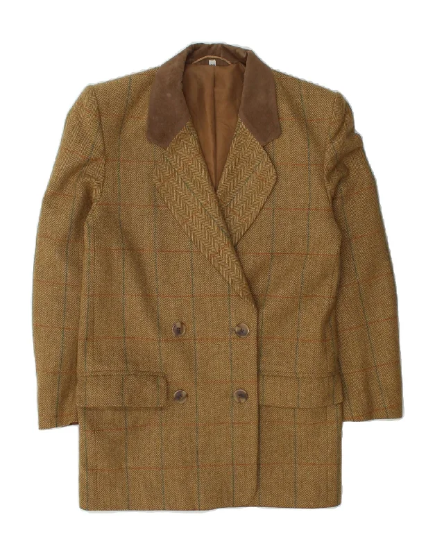 C&A Womens Longline Blazer Jacket EU 34 XS Brown Herringbone Jacket Blazer Coat