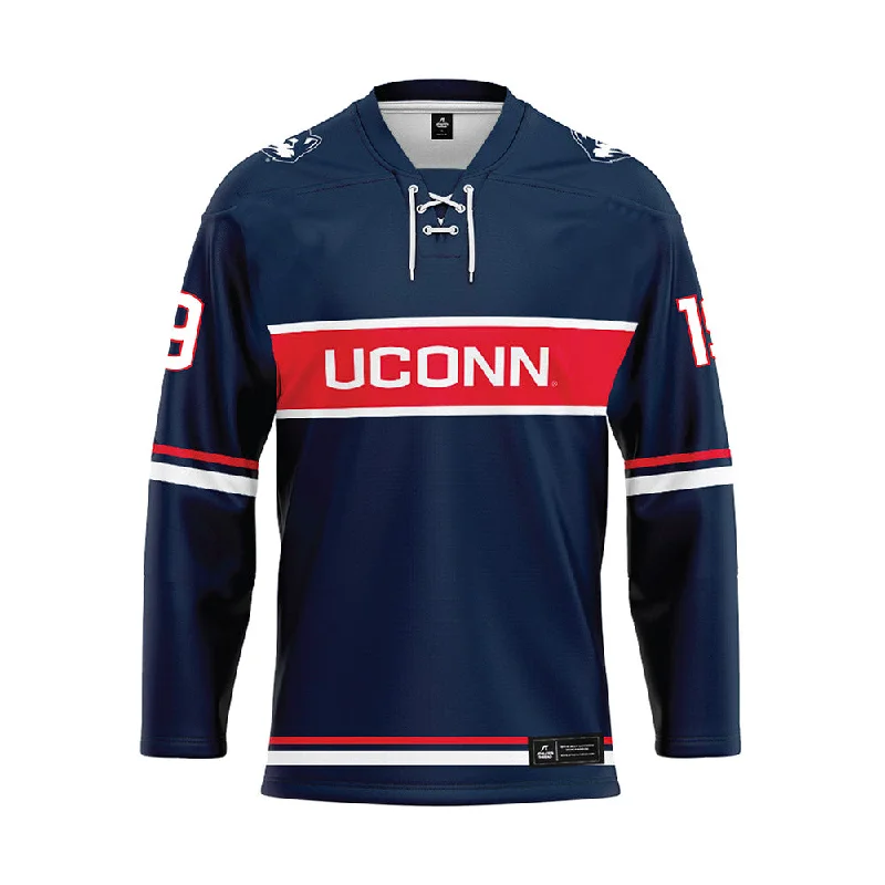 UConn - NCAA Women's Ice Hockey : Megan Woodworth - Navy Hockey Jersey Summer Jersey Tee