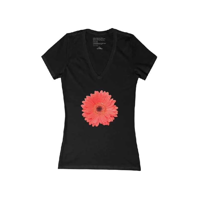 Women's Exclusive Floral Design Jersey Short Sleeve Deep V-Neck Tee Turtle Neck Jersey Shirt Women's Exclusive Floral Design Jersey Short Sleeve Deep V-Neck Tee Turtle Neck Jersey Shirt