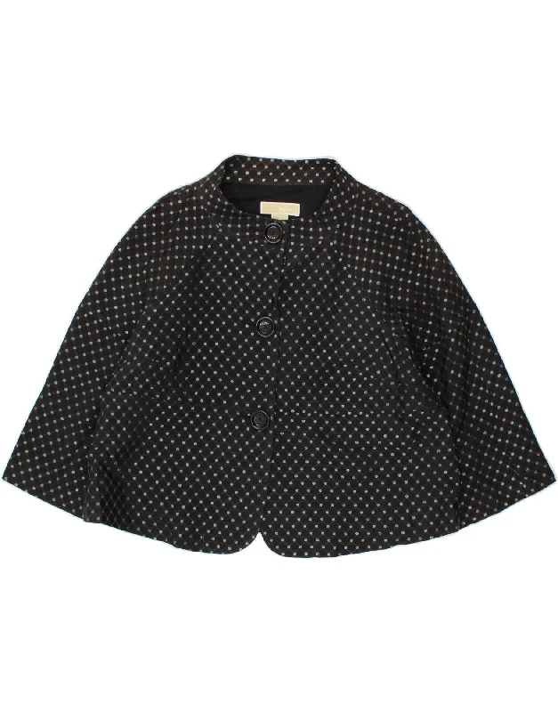 MICHAEL KORS Womens Crop 3 Button Blazer Jacket US 14 XL Black Spotted Zippered Front Buttoned Front Snap Front