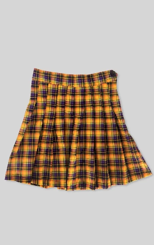 Orange Plaid Pleated Skirt denim skirt trendy