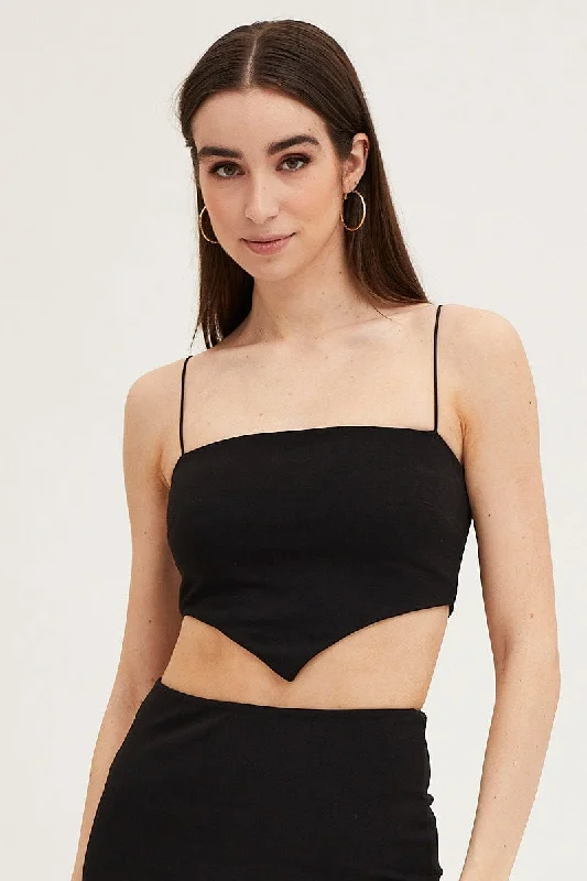 Black Ponte Scarf Crop Top Elegant Classic Vintage