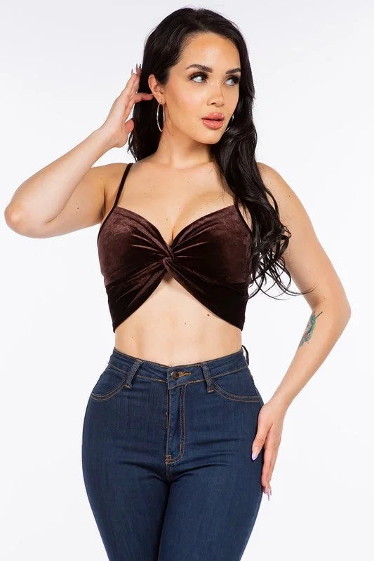 Bear Dance Velvet Crop Top with Twist Knot Detail Lace Blend Ribbed Blend Corduroy Blend