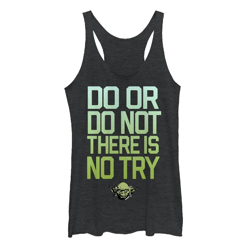 Women's Star Wars Yoda Try Mantra Racerback Tank Top slim fit tank