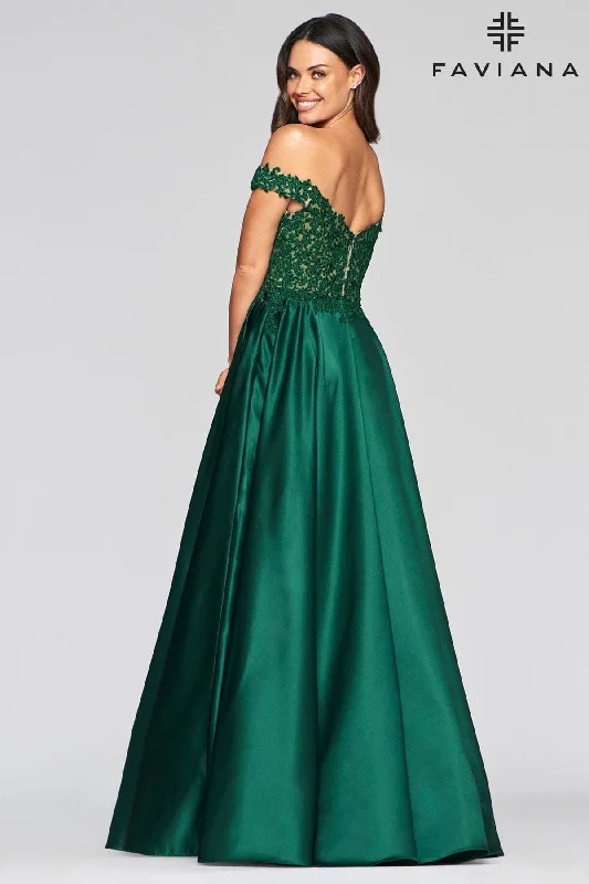 Off The Shoulder Ballgown Dress With Satin Skirt And Lace Bodice Tunics Leisure comfortable
