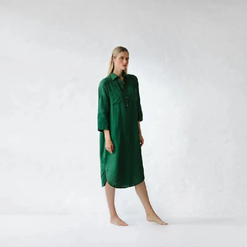 Linen shirt-dress green by Seaside Tones Tunics Lace romantic