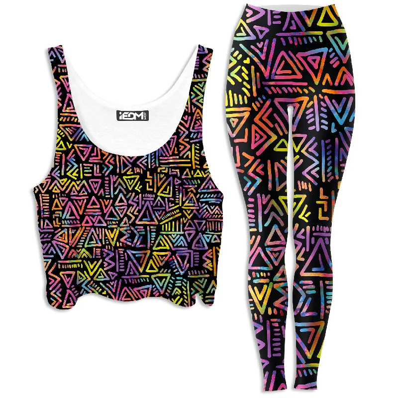 Tribe Vibe Crop Top and Leggings Combo Collared Crew Neck Turtle Neck