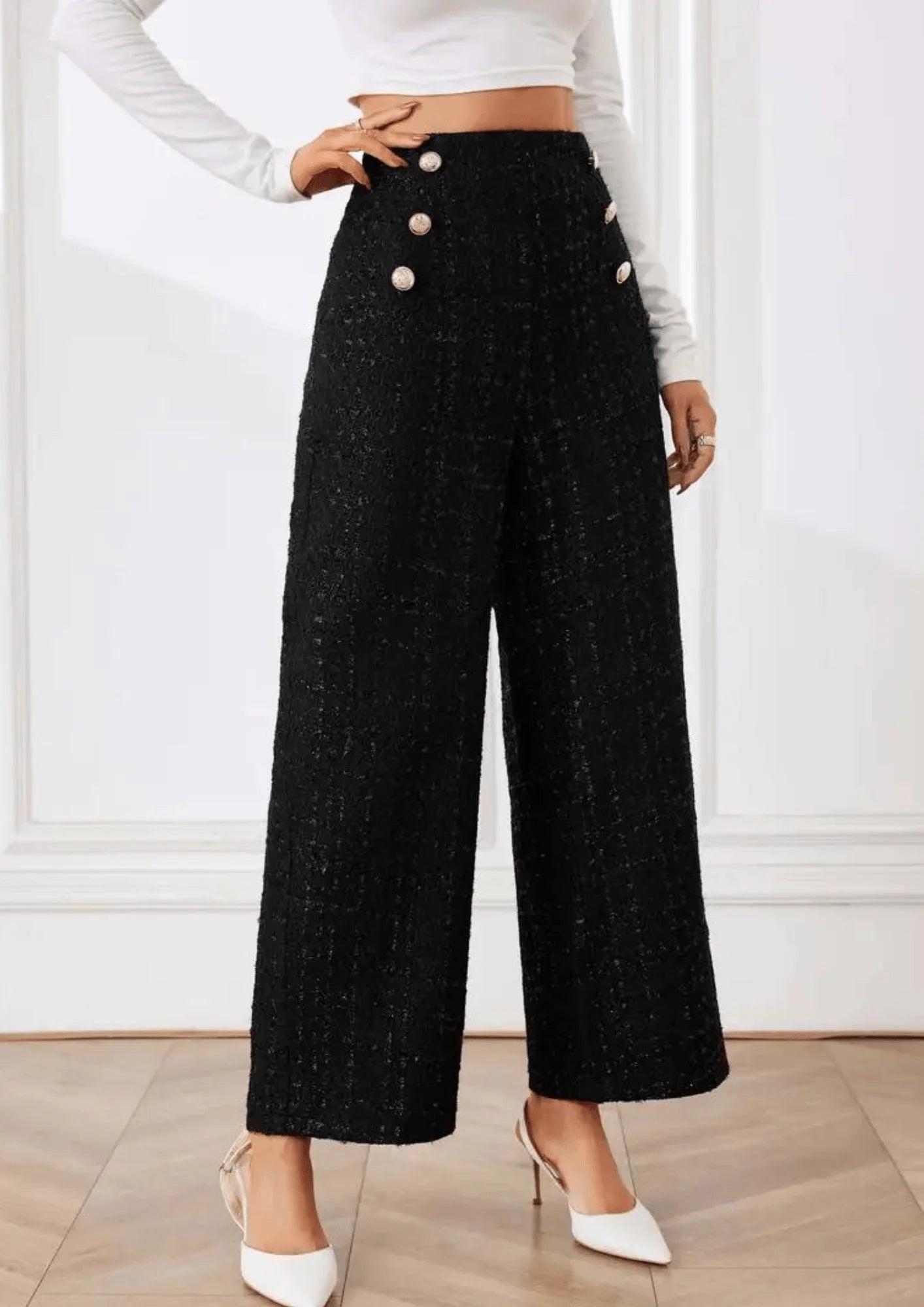 BLACK TWEED TROUSERS Trousers Pleated Formal