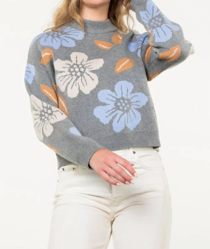 Flower Knit Sweater In Dark Grey Nylon Fabric Polyester Fabric Spandex Fabric
