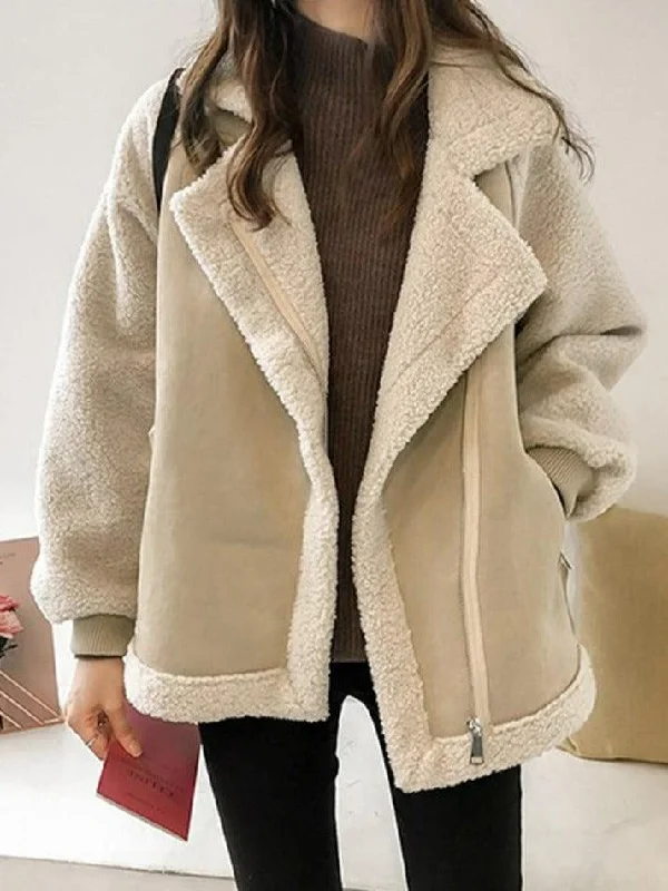 Lambswool Suede Patch Loose Jacket One-Shoulder Jacket Off-the-Shoulder Jacket Asymmetrical Jacket Lambswool Suede Patch Loose Jacket One-Shoulder Jacket Off-the-Shoulder Jacket Asymmetrical Jacket