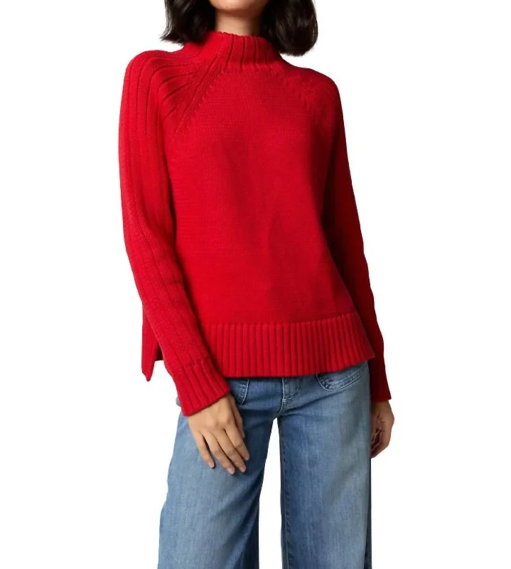 Hadley Sweater In Red Sail Cotton Tape Yarn Glossy Satin Silk