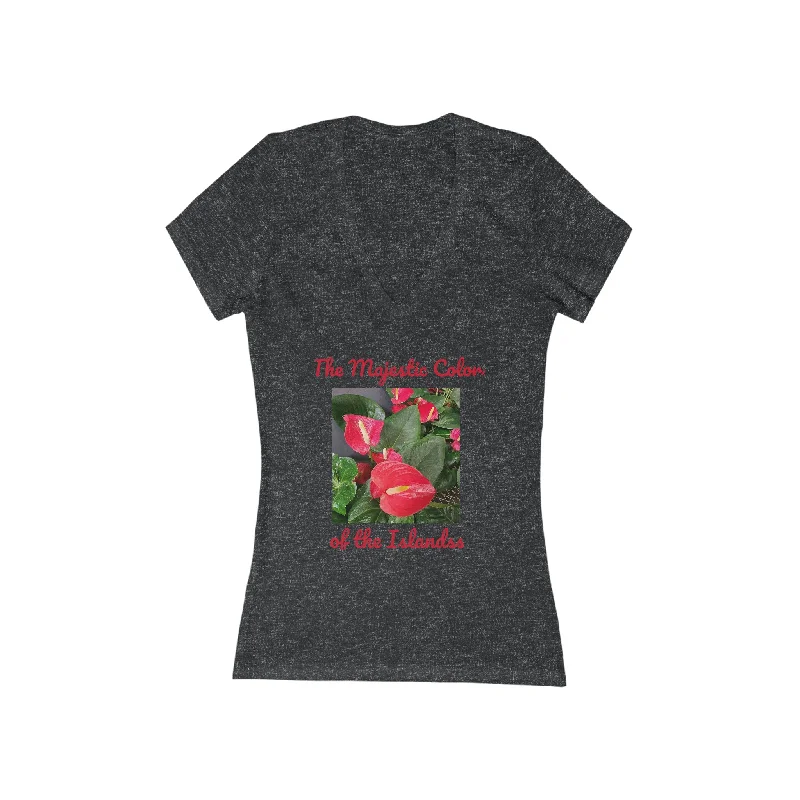Islander Anthurium Women's Jersey Short Sleeve Deep V-Neck Tee Jet Black Jersey Tee