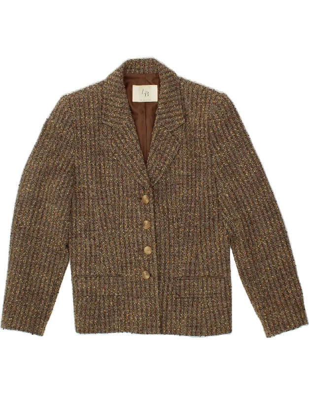 VINTAGE Womens 4 Button Blazer Jacket EU 38 Medium Brown Flecked Wool Cotton Fabric Linen Fabric Terry Fabric