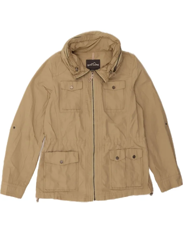 EDDIE BAUER Womens Hooded Utility Jacket UK 16 Large Beige Polyester Wool Jacket Cashmere Jacket Tweed Jacket