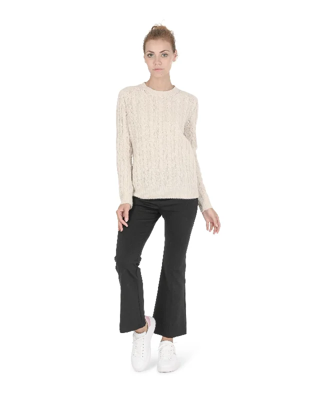 Crown of Edinburgh Cashmere Womens Round Neck Sweater COE 0033 CREAM Front Pockets Side Pockets Patch Pockets Crown of Edinburgh Cashmere Womens Round Neck Sweater COE 0033 CREAM Front Pockets Side Pockets Patch Pockets