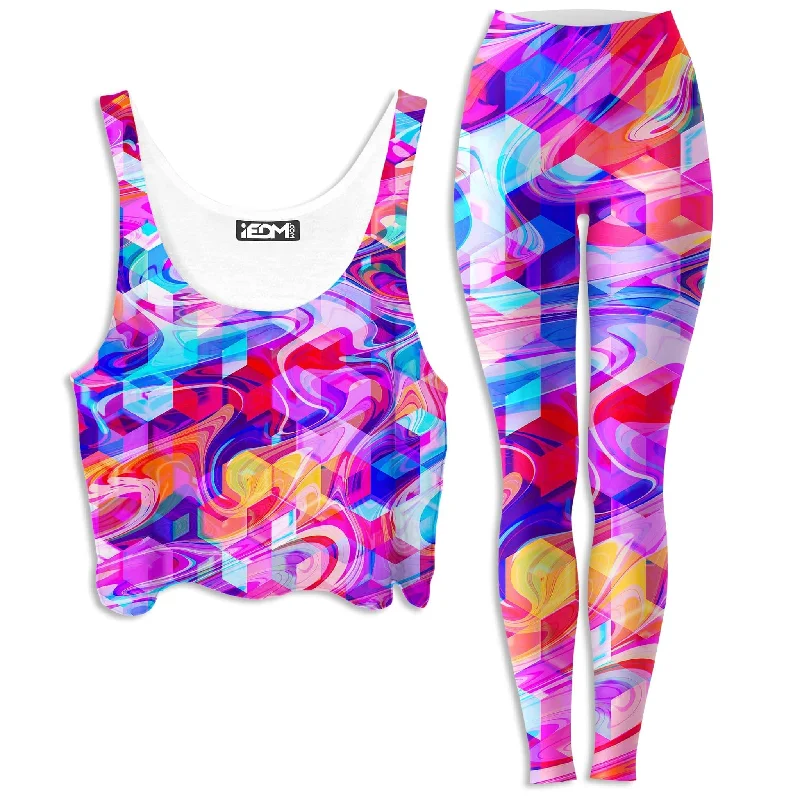 Cubic Drop Crop Top and Leggings Combo Elasticated Padded Insulated