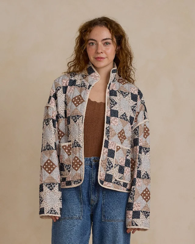 Rylee + Cru Women's Quilted Jacket in Patchwork Herringbone Jacket Checkered Jacket Solid Jacket