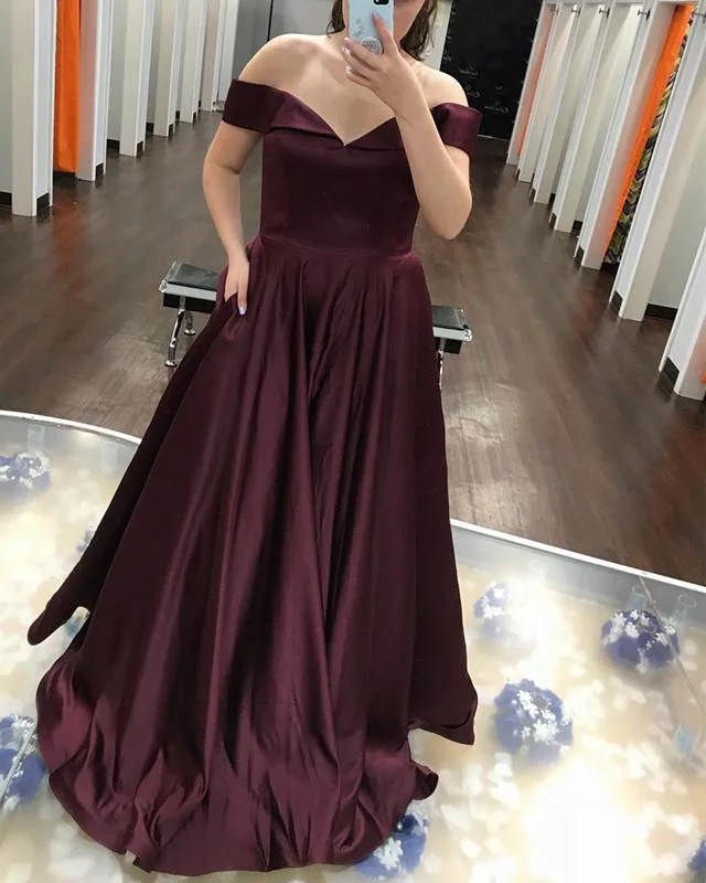 Sexy Off The Shoulder Long Satin Prom Dresses 2019 Elegant Long Evening
