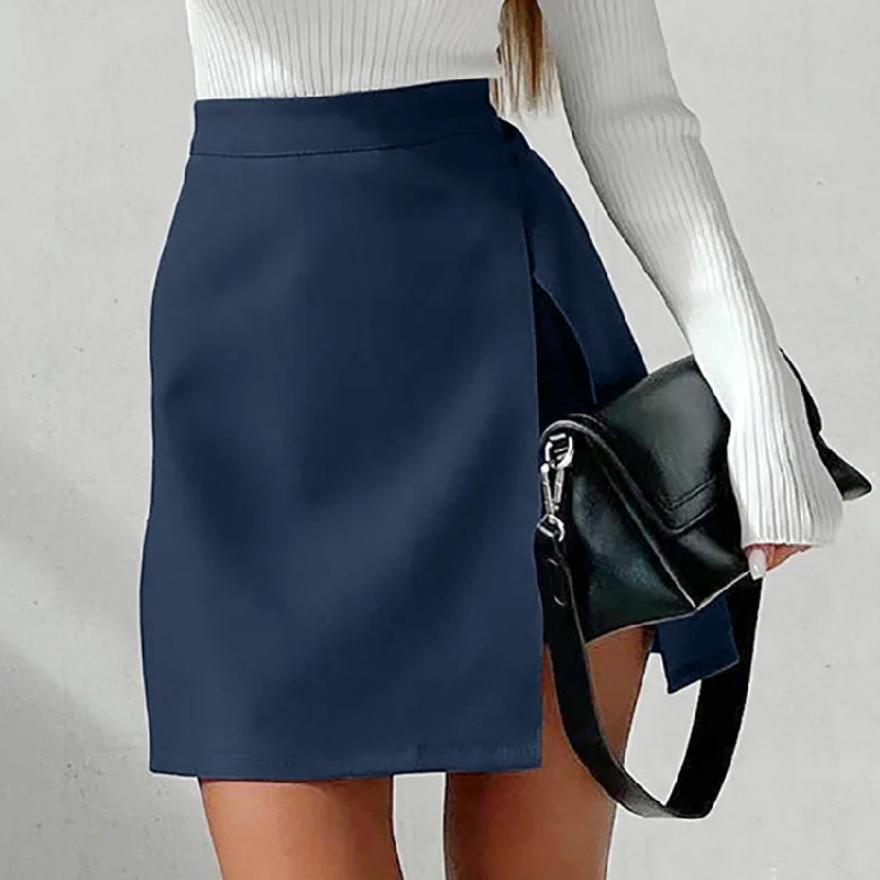 Women's High Waist Blue Split Skirt velvet skirt luxury