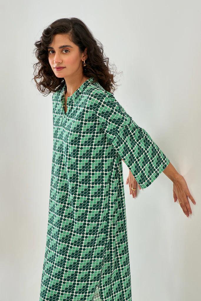 PRINTED COTTON JERSEY COLLAR LONG TUNIC Round Neck Jersey Tee