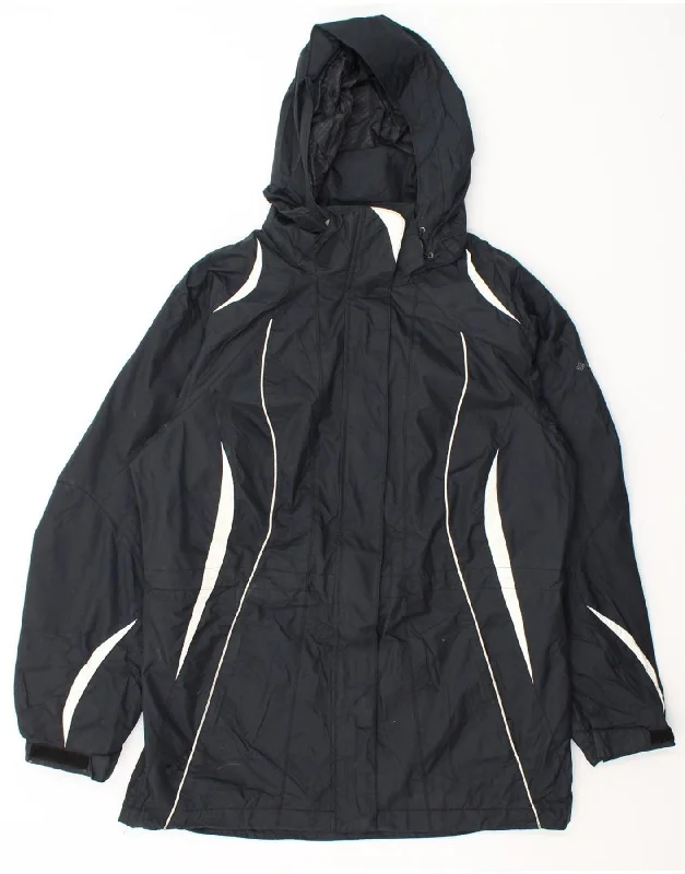 COLUMBIA Womens Hooded Windbreaker Jacket UK 14 Medium Black Nylon Hoodie Zip-Up Jacket Button-Up Jacket