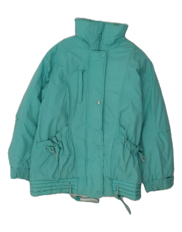 VINTAGE Womens Windbreaker Jacket UK 12 Medium Turquoise Polyester Satin Fabric Silk Fabric Chiffon Fabric