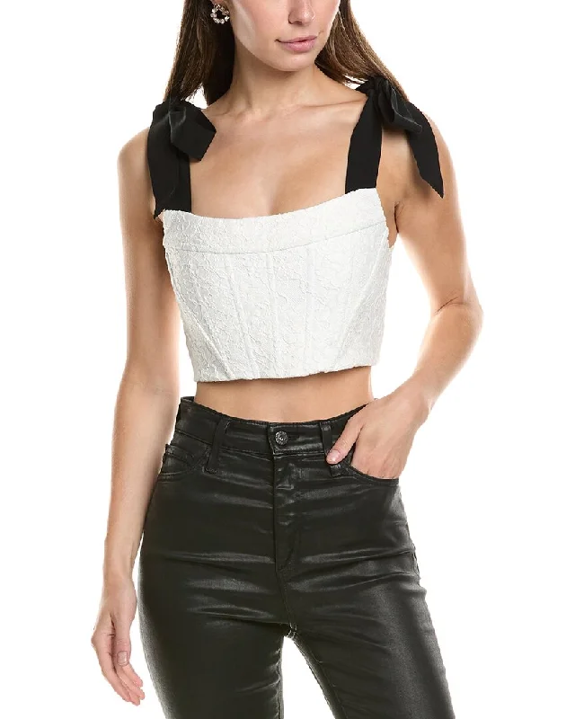 Alice + Olivia Clara Bow Strap Bustier Crop Top Satin Fabric Silk Fabric Chiffon Fabric