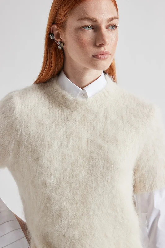 Short-sleeved sweater in alpaca wool and merino yarn Jersey Fabric Tulle Fabric Batik Fabric Short-sleeved sweater in alpaca wool and merino yarn Jersey Fabric Tulle Fabric Batik Fabric