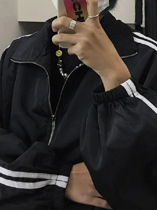 Contrast Stripe Zip Up Jacket Fitted Jacket Loose Jacket Oversized Jacket
