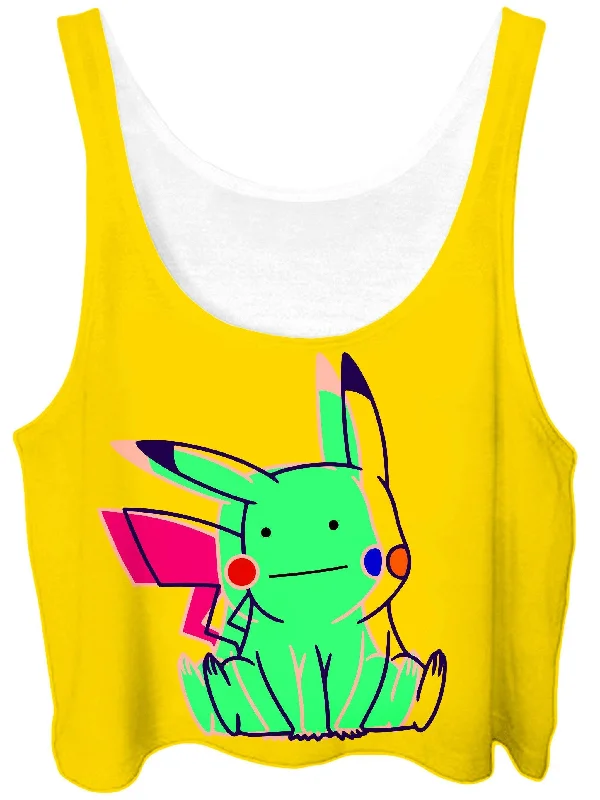 Ditto Pika Crop Top Asymmetrical Pockets Print