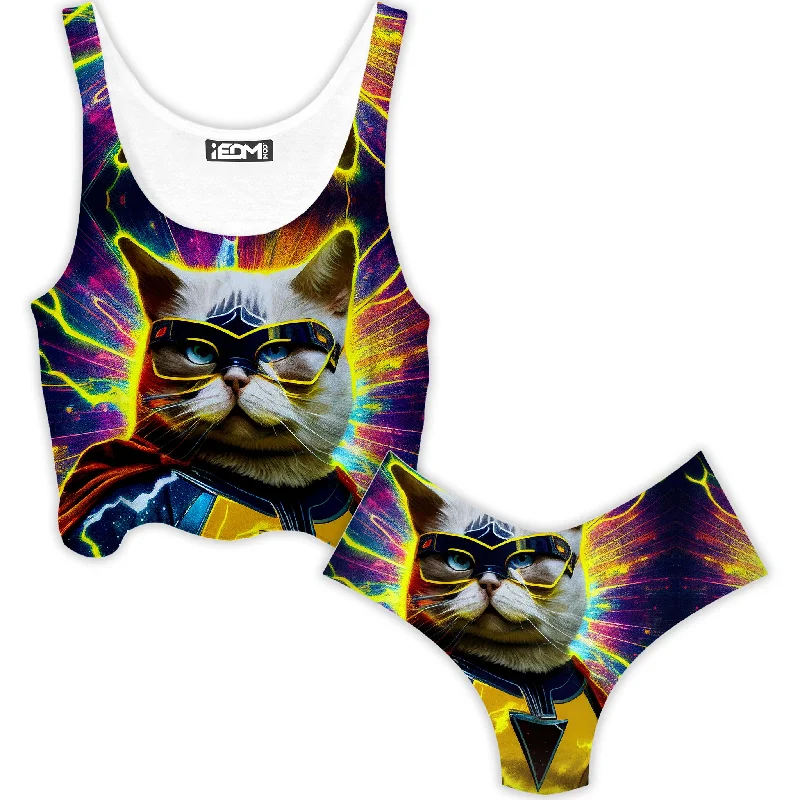 Cat Hero Crop Top and Booty Shorts Combo Crop Top Seamless Stretchy