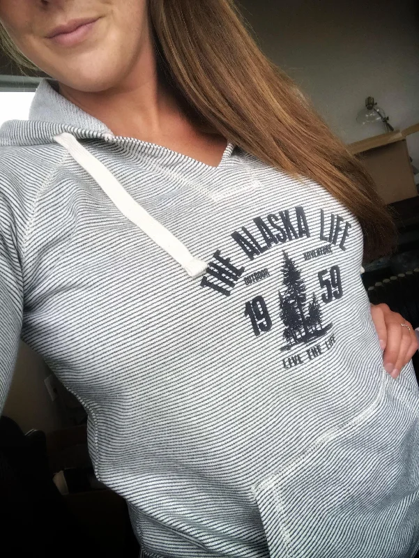 Women's Striped V-Neck Hoodie Hoodie with Half-Zip Sporty Casual