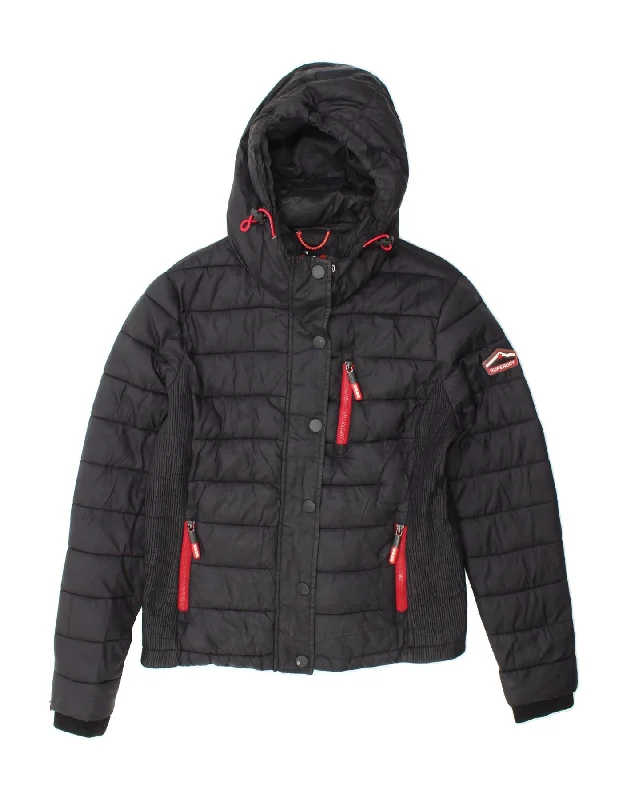 SUPERDRY Womens Hooded Padded Jacket UK 18 XL Black Polyester Wool Fabric Cashmere Fabric Tweed Fabric SUPERDRY Womens Hooded Padded Jacket UK 18 XL Black Polyester Wool Fabric Cashmere Fabric Tweed Fabric
