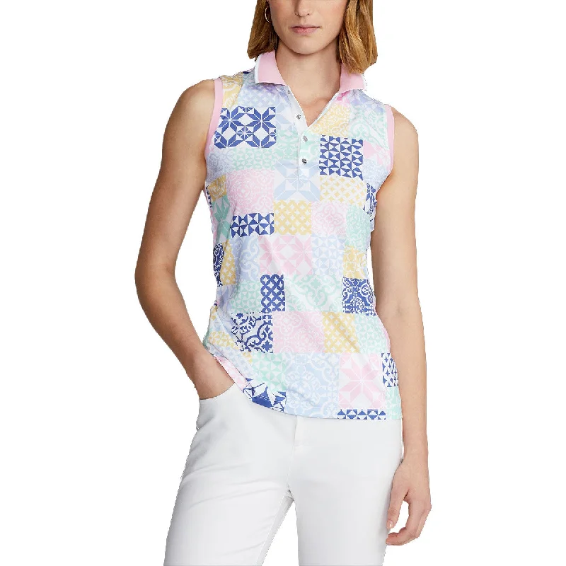 RLX Ralph Lauren Printed Airflow Jersey Stamped Geo Womens Sleeveless Golf Polo Soft Jersey Shirt RLX Ralph Lauren Printed Airflow Jersey Stamped Geo Womens Sleeveless Golf Polo Soft Jersey Shirt